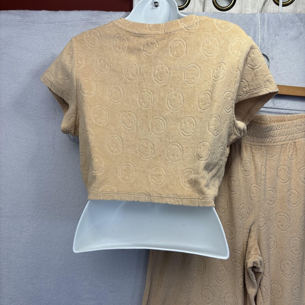OFFLINE Aerie 2 Pc Terry Cloth Smiley Set, Medium Top, Large Pants Tan Wide Leg - Picture 9 of 14
